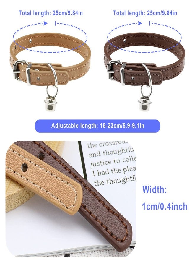 ECSiNG 2PCS Cat Collar with Bell PU Leather Comfortable Kitten Collars for 15~23cm Neck Size Adjustable Length Small Pets Supplies 1cm Width Coffee & Khaki - Image 3